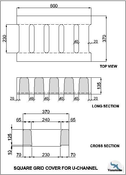 Square Grid Cover for U-Channel 370x135x600 - Image 3