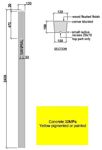 SANRAL Marker Post 2400x120x100 Yellow - Image 2